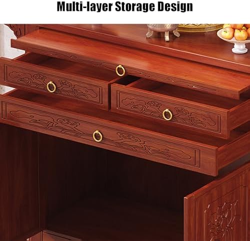 Buddhist Altar Table with Storage, Bamboo Meditation & Prayer Shrine, Chinese Offering Cabinet for Living Room, 34.7in Pedestal Stand for Spiritual Practice