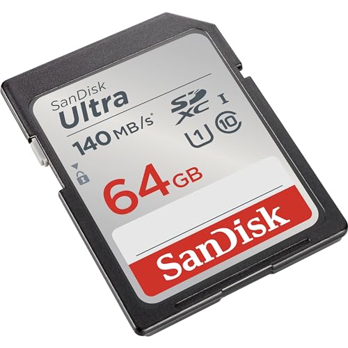Image of SanDisk Ultra UHS I 64GB SD Card 140MB /s for DSLR and Mirrorless Cameras, 10Y Warranty | 64GB Capacity, Up to 140MB per S Read, Full HD Compatible