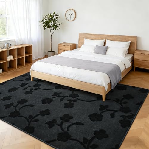 Tapete Grande Minimalista Floral 6x9ft Gris Oscuro miniatura 3