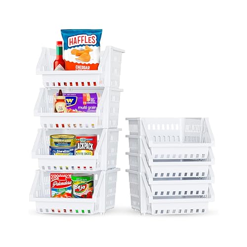 Skywin TidyFriend Small Stackable Storage Bins for Toy Organizer and Storage 4 Pack, Toy Storage Organizer for Kids Room and Home Organization (White)