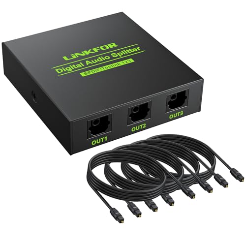 LiNKFOR Toslink Optique Séparateur Audio Numérique SPDIF 1x3 Ports Support de Recouvrement en Alliage d’Aluminium Diviseur Optique pour LPCM 2.0 DTS...