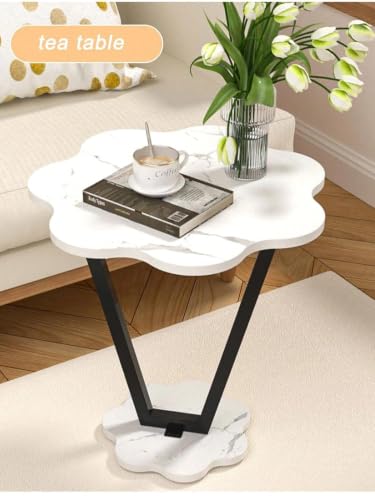 Image of Side Table Stands Couch Side, Swivel TV Tray Table, C-Shaped End Table, Small Center Table for Home Office for Bedroom, Living Room | Closet with Dustproof Door (V-Flower-YZ-10)