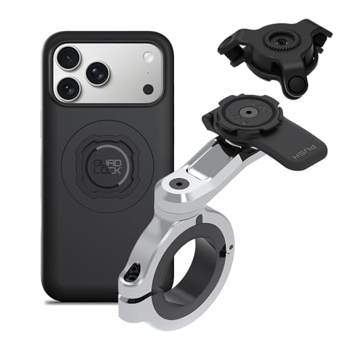 Image of Quad Lock Motorcycle Handlebar Phone Mount PRO Chrome - Large with Vibration Dampener and MAG Phone Case for iPhone 17 Pro Max