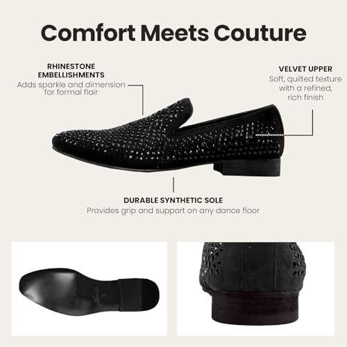 Image of Amali Men's Embellished Velvet Tuxedo Loafers, Smoking Slippers