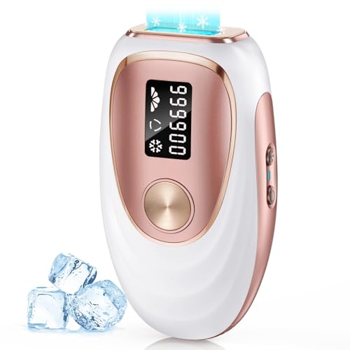IPL Laser Hair Removal Device for Women & Men - Home 45°F Ice-Cooling Contact for Painless & Long-Lasting Results, 86% Hair Reduction in 3 Weeks for Full Body & Bikini Line, White Rose Gold