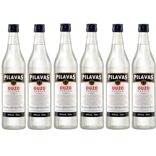 Ouzo Pilavas Nektar 6x 0,7l 38% Vol. | Sehr milder Ouzo aus Patras | + 20ml Jassas Olivenöl