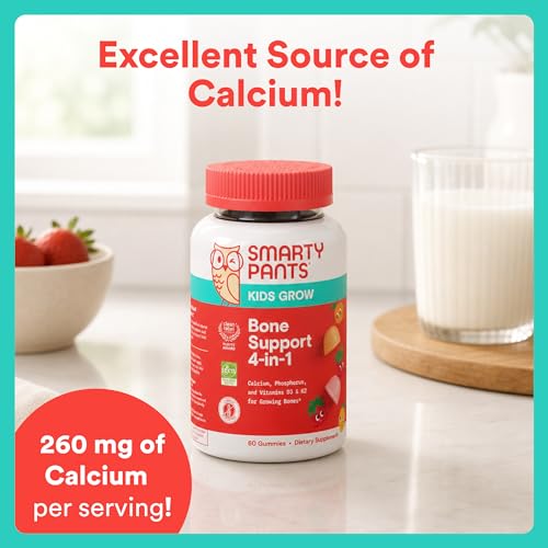 SmartyPants Kids Bone Support 4-in-1 Gummies with Calcium, Vitamin D3, K2 & Phosphorus for Growing Bones, Strawberry Mango, 60 Count (30 Day Supply) - image 9