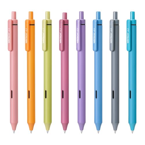 Image of WRITECH Fine Point Gel Pens: 8ct 0.5mm Multi Colored Ink Colors Retractable Pen for Smooth Writing Note Taking Journaling Assorted Coloring No Bleed & Smear & Smudge (Vintage Set)