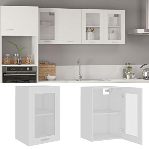 Festnight Meuble Haut de Cuisine vitrée,Armoire en Verre Suspendue,Casiers de Rangement de Cuisine,Placard Armoire de Rangement, Meuble Mural avec...