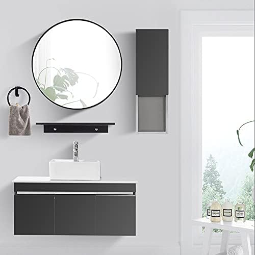 Wall Mounted Bathroom Side Storage Cabinet Organizer Tall Slim Stainless Steel with Door and Open Shelves for Bathroom Bedroom Kitchen Black High Style (Black Short Style)