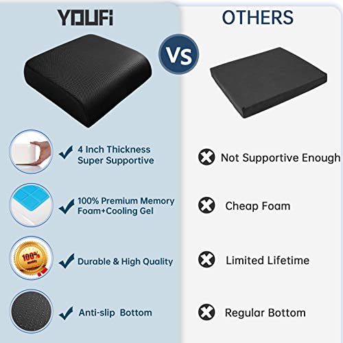 Youfi Thick Memory Foam & Gel Seat Cushion, 18 Inchx16 Inchx4 Inch Large Chair Cushion For Wheelchair Mobility Scooters thumb #4