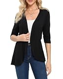 Xeoxarel Women's Casual 3/4 Sleeve Cardigan Lightweight Soft Open Front Cardigans Black M
