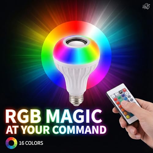 Image of Drumstone Smart 12W B22 LED Bluetooth Music Bulb | RGB Light + Built-in Speaker | Bluetooth 3.0, 24-Key Remote, Multi-Colour Lamp for Home, Bedroom & Party Decor