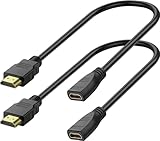 SAISN HDMI Extender Cable - 1.5 Feet, 2 Pack HDMI Adapter Cable for HDTV, Monitor, PC, Laptop, Projector