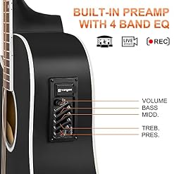Vangoa 4/4 Guitare pour Gaucher Acoustique électrique Guitare Egaliseur 4 bandes avec débutants kits, 104 cm, Noir - Les Beatles, Paul McCartney, John Lennon, RIngo Starr, George Harrison Vangoa 4/4 Guitare pour Gaucher Acoustique électrique Guitare Egaliseur 4 bandes avec débutants kits, 104 cm, Noir – Image 3