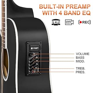 Vangoa 4/4 Guitare pour Gaucher Acoustique électrique Guitare Egaliseur 4 bandes avec débutants kits, 104 cm, Noir - Les Beatles, Paul McCartney, John Lennon, RIngo Starr, George Harrison Vangoa 4/4 Guitare pour Gaucher Acoustique électrique Guitare Egaliseur 4 bandes avec débutants kits, 104 cm, Noir – Image 3