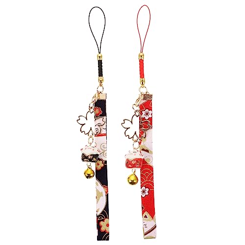 BESTonZON 2pcs Fortune Cat Pendant Cat Bell Mobile Phone Charm Hanging Phone Strap Cars Key Ring Wealth Health Charm Keychains for Car Keys Fortune Cat Phone Chains Bell Camera Ropes Lucky