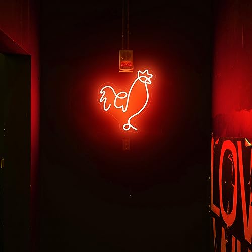 Image of Chicken Neon Sign For Wall Decor Bedroom Led Lights, Draw Art Decor Neon Signs Aesthetic Operated Light For Door Decorations, Drawing Room Accessories Neon Sign