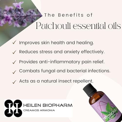 Image of Heilen Biopharm Patchouli Essential Oil - 100 mL Per Bottle Pack of 1,For Skin Rejuvenation & Aromatherapy (Pogostemon Cablin)