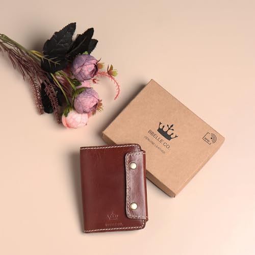 Image of Handmade Raw Leather Wallet for Men and Women | Snap Button Closure | Bifold with Card Slots and Cash Pocket | Slim Genuine Cognac Crunch Leather | Travel Office Carry | Reddish Brown