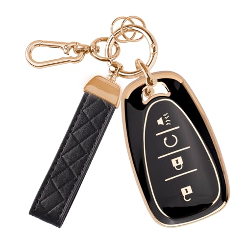 Rislobx Key Fob Cover Fit for Chevy Key Car Key Case Protector for Volt Bolt Spark Equinox Traverse Trax (4 Buttons Black)