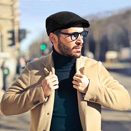 Uttpll Newsboy Hats For Men Cotton Flat Cap Soft Fitted Driving Cabbie Hat Mens Winter Gatsby Vintage Costumes Hats Black One Size thumb #4