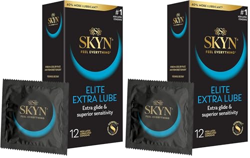 Image of SKYN Elite Condoms, Latex-Free, Lubricated | Ultra-Thin | Extra Lube | 12 Count | Pack of 2