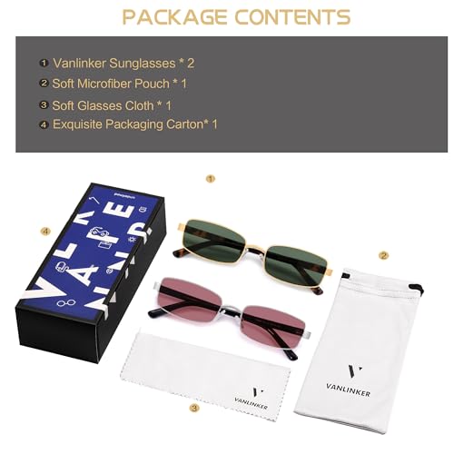 Image of VANLINKER Retro Rectangle Polarized Sunglasses for Women Men Small 90s Vintage Trendy Slim Narrow Rectangular Frame VL9684