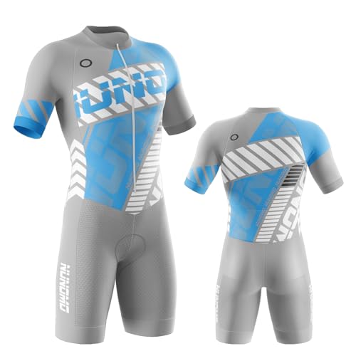 NUNOMO Mens Cycling Skin Suit Triathlon Trisuit One Piece Padded Short Sleeve for Running Swimming Duathlon Clothing (TYPE-2,L)