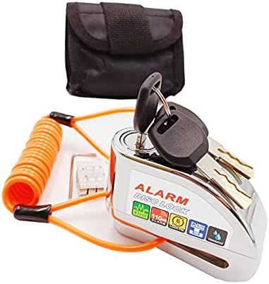 Bibowa Anti-Theft Alarm Disc Lock - Motorcycle Lock - Scooter Locks -Disc Brake Lock 110dB Alarm Sound and 6mm Pin with Reminder Cable (Silver)