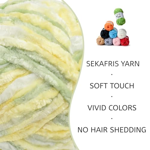 Image of 3 Pack Plush Chenille Chunky Yarn - Fluffy Velvet Yarn Crochet for Blanket Knitting and Crocheting - Soft Baby Yarns for Crocheting - Amigurumi Crochet Yarns 100g (87yds) (3 Greenish Yellow)
