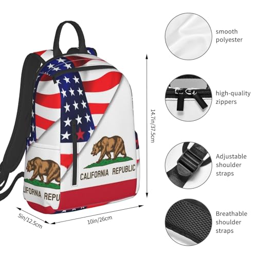 America Flag And California Flag Backpack Lightweight Casual Travel Daypack Mini Classic Basic Backpack For Women Men4