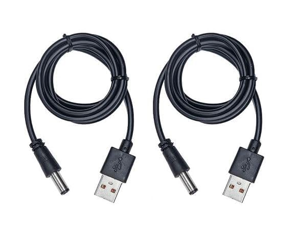 Croptronia (Pack of 2) 5A AC Power Supply USB Cable Charger 5.5mm Male Plug Pin for Rechargeable Accessories