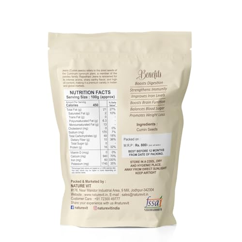 Image of NatureVit Cumin Seeds, 1Kg - Bold Jeera | Whole | Fresh Rajasthan Jeera | Pure, Natural, No Added Colours or Preservatives