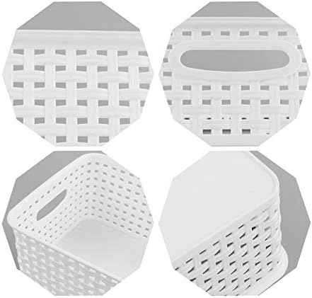 Neadas White Plastic Woven Rattan Storage Baskets, 6 Pack