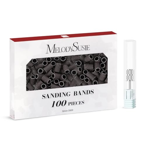Image of MelodySusie 100 Pcs Nail Drill Bits Sanding Bands for Nail Drill 120 Medium Grit Nail File Sanding Bands for Acrylic Nails Gel Manicures and Pedicure