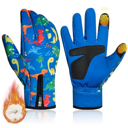 RIGWARL Warm Kids Winter Gloves for Boys Girls, Water-Resistant Touchscreen Gloves with Zipper Cuff, Gifts for Kids Christmas