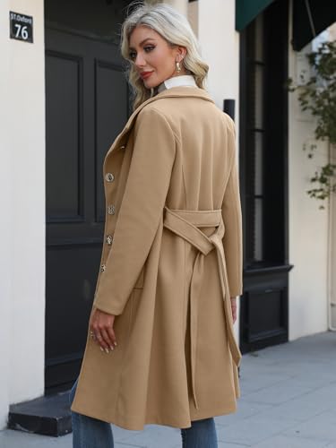 Wool Coats for Women Winter Long Pea Coats Stand Collar Single Breasted Trench Coat with Belt3