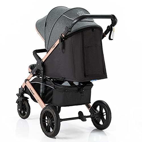 Daliya® Rapidy Buggy Kinderwagen 0-36 Monate Sportwagen mit Liegeposition Wickeltasche, Winterfußsack, Ess- & Spieltisch und mehr (Dunkelgrau - Gold)