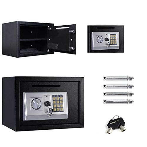 Digital Steel Safe Electronic Security Office Home Money Cash Safety Box, Top Digital Safe Box Large 2 Compartments with 2 Keys,Full-digit Keypad and 4 Bolts 16L (35x25x25cm, Black)