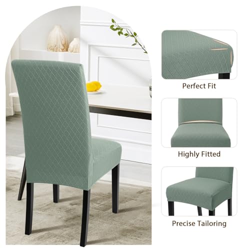 Image of SearchI Dining Room Chair Covers Set of 2, Stretch Jacquard Parsons Chair Slipcovers Removable Washable Kitchen Chair Protector Cover for Dining Room, Hotel, Ceremony (Sage Green Rhombus)