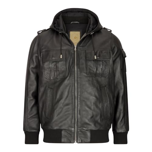 TruClothing Mens Real Leather Jacket Black Brown Hooded Hood Zip