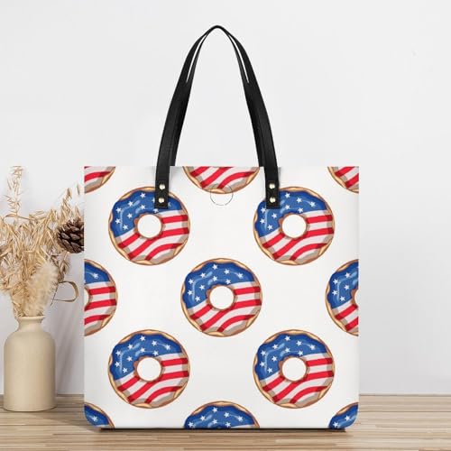 Sac à main shopper beignet drapeau américain grand format 39x39cm - 3