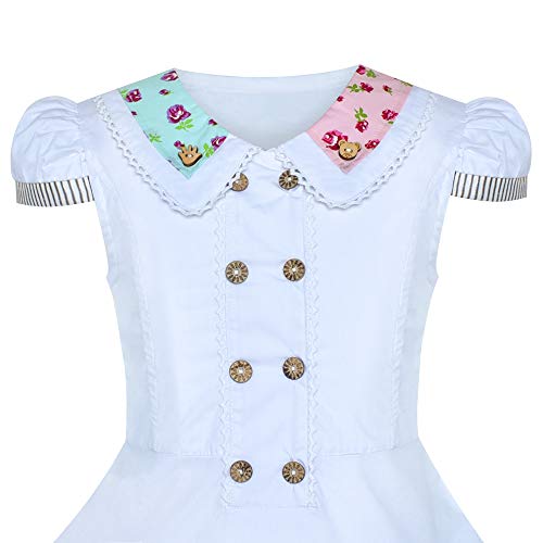 Sunny Fashion Girls Dress White Button Casual Short Sleeve Everyday Size 6-144