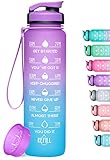 MEITAGIE Trinkflasche, Sport Trinkflasche 1L mit Zeitmarkierungen und Filter, Auslaufsicher BPA-frei Tritan Wasserflasche, Sportflasche für Fahrrad, Fitness, Gym, Kinder, Kohlensäure Geeignet