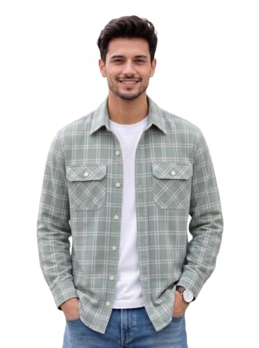 Image of Amazon Brand - INKAST Men's Cotton Blend Button Down Shirt || Long Sleeve Casual Flannel Check Shirt || Soft Breathable Lightweight Collared Shirts with Two Flap Chest Pockets || Stylish Everyday Wear