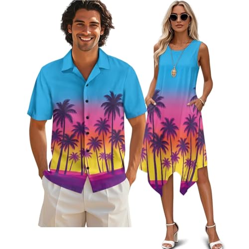 Suhoaziia Sunset Matching Hawaiian Outfits for Couples Summer Dresses with