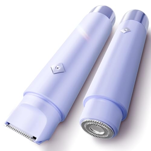Bikini Trimmer for Women, Dual-Head Electric Razor & Painless Hair Removal - Waterproof Cordless Lady Shaver for Body, Face Underarm, Intimate Areas, Facial & Dermave Bikini Shaver (Purple)