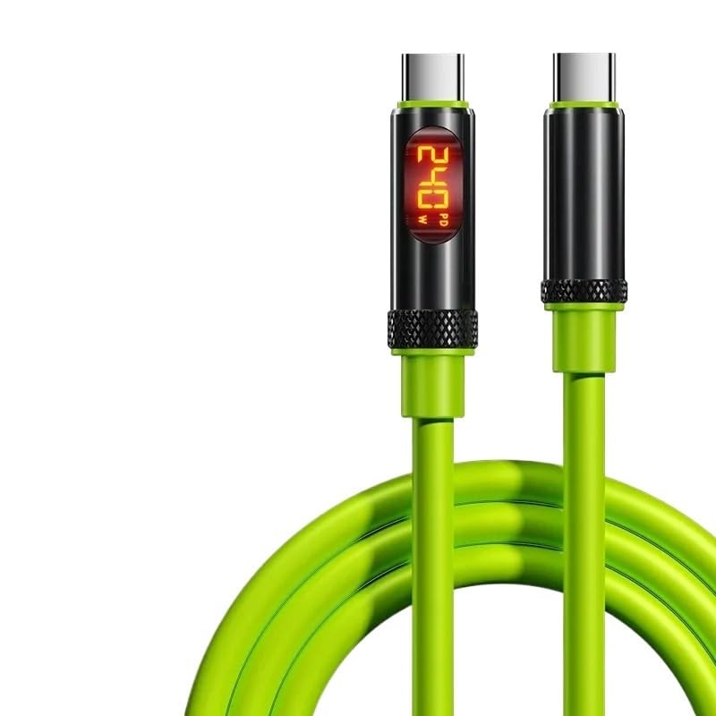 240W USB C to Type C Cable L1/ED Display Fast Cables t2y>pe-c PD 27W Data Cords(2M,Green-C to C)