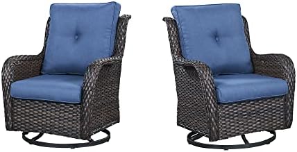 Belord Outdoor Swivel Rcoker Patio Chairs - Outdoor Swivel Patio Chairs Set of 2 Wicker Chair Patio Furniture Sets with Covered Cushion for Porch Deck Balcony Garden, Blue